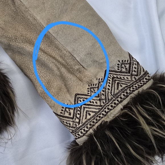 Weatherproof Garment Co. Vtg  Suede Leather Tan Embroidered Penny Lane Coat M - Picture 16 of 17